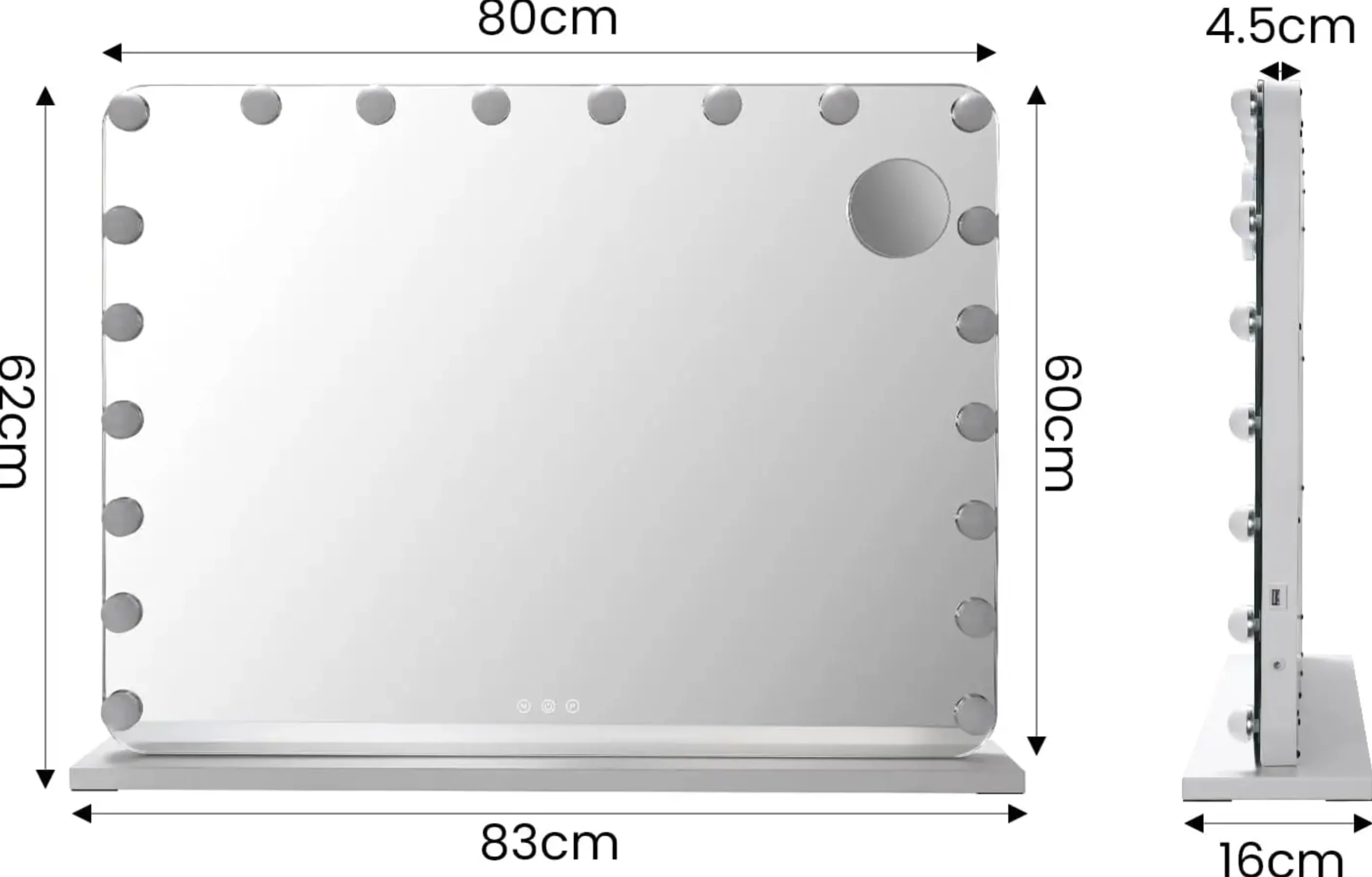 Miroir Hollywood Maquillage ( 80 x 60 ) - 11 Ampoules LED (3 couleurs) dimmables — photo 2