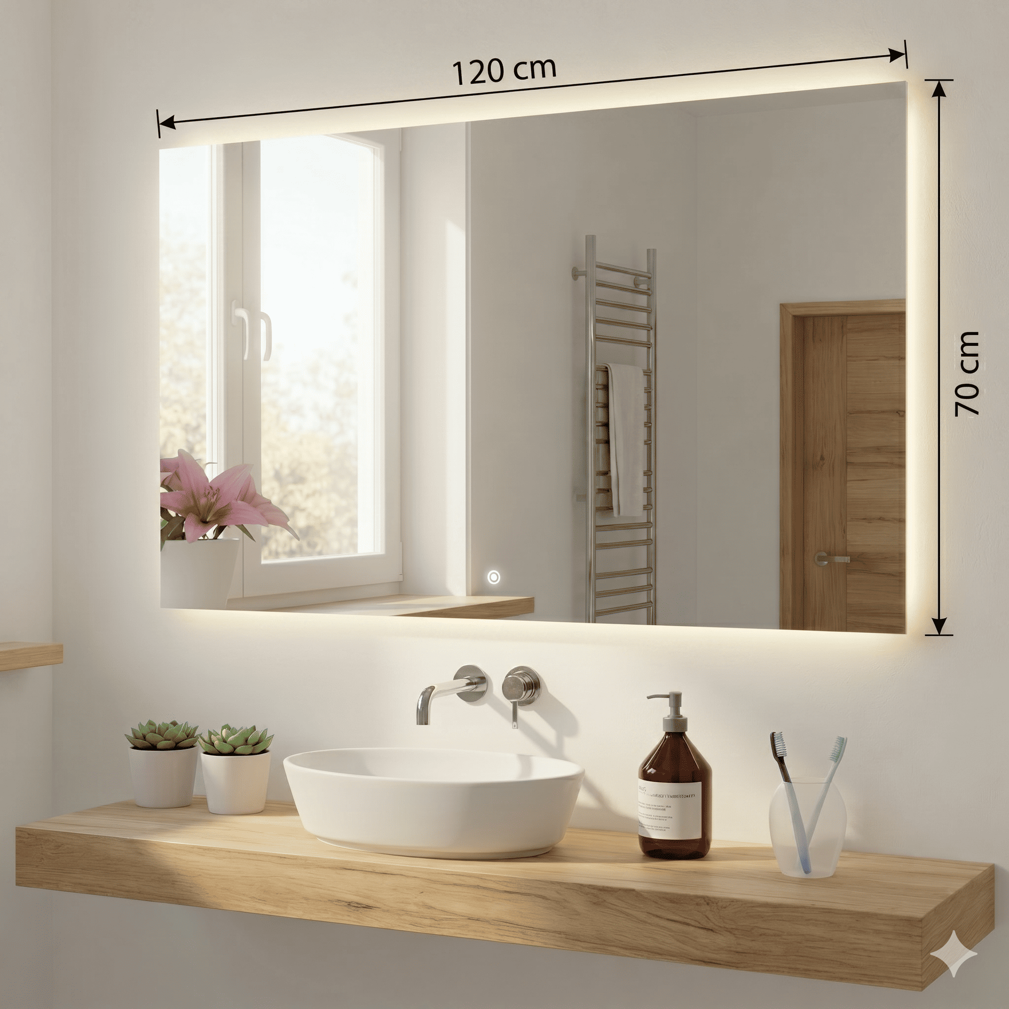 Miroir LED Rectangulaire Moderne – Série Lumina 120x70 cm — photo 4