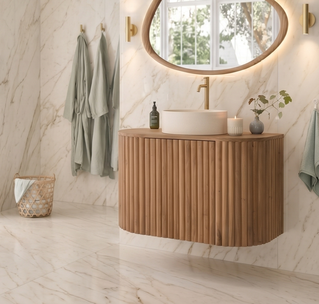 Meuble de salle de bain suspendu BELIZE – Teck massif 90 cm — photo 2