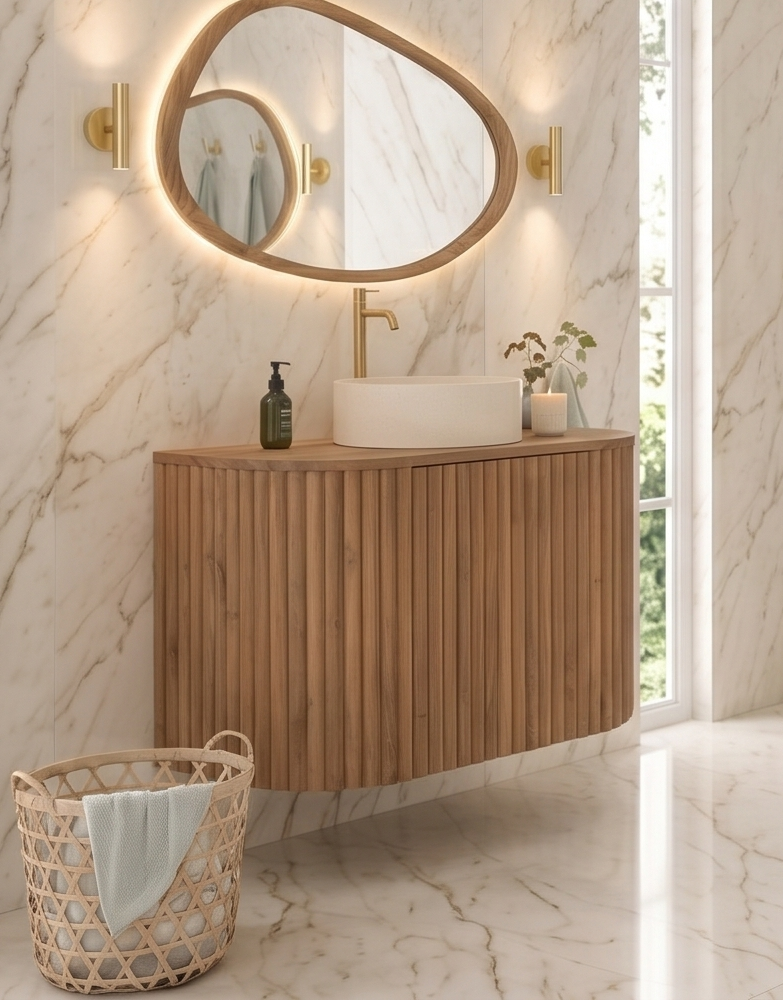 Meuble de salle de bain suspendu BELIZE – Teck massif 90 cm — photo 3