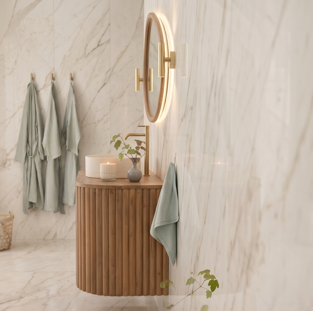 Meuble de salle de bain suspendu BELIZE – Teck massif 90 cm — photo 4