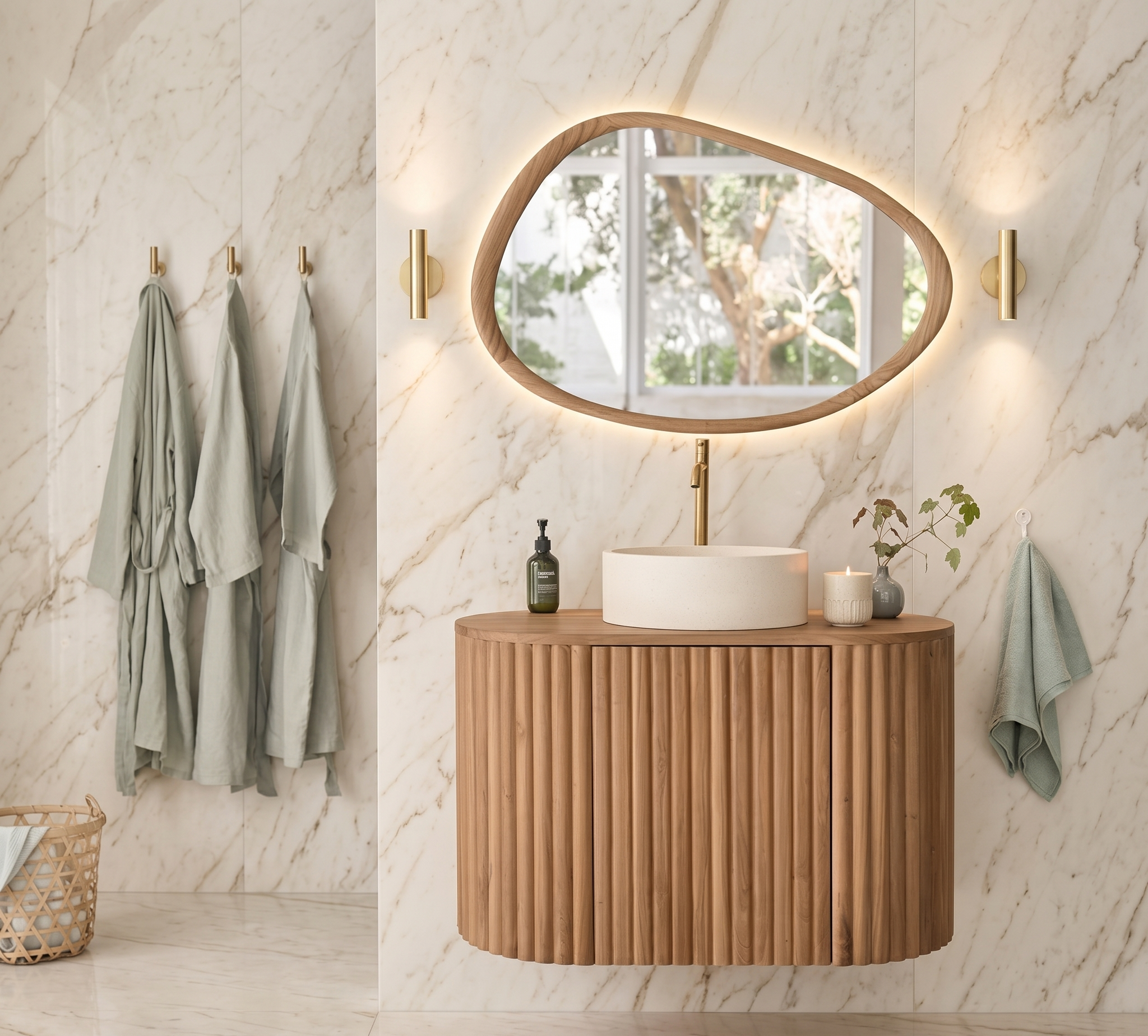 Meuble de salle de bain suspendu BELIZE – Teck massif 90 cm