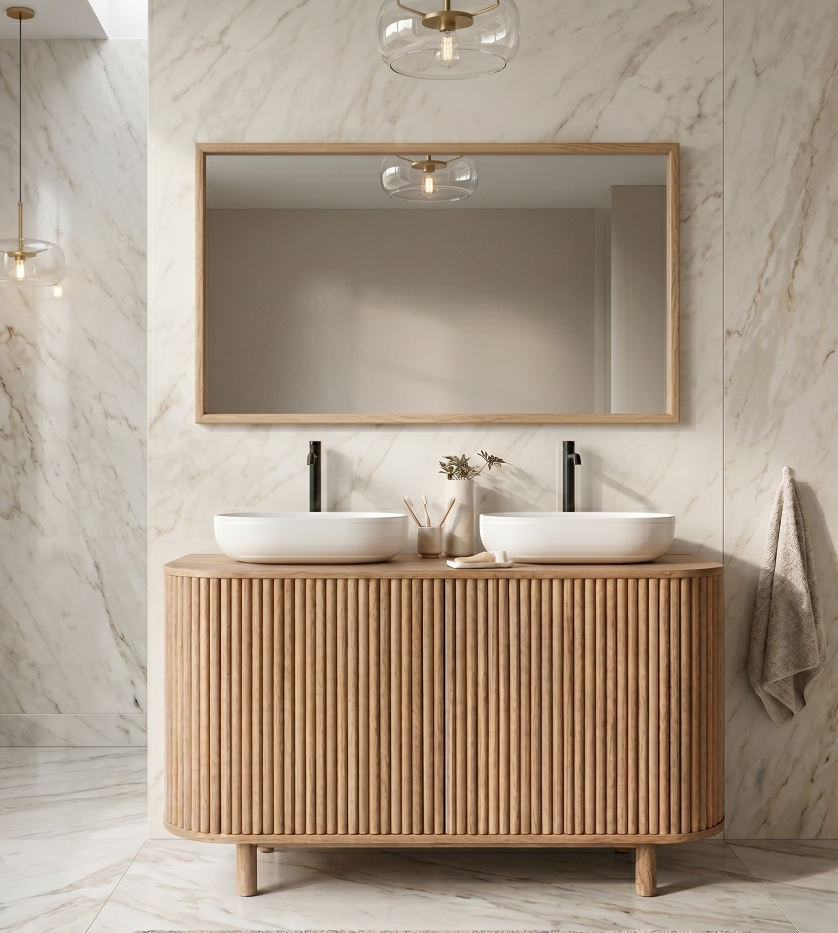 Meuble sous-vasque double en teck massif COLINE – 140 cm