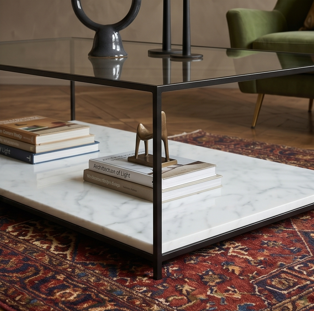 La Table Basse "Lumina" en Verre et Marbre Blanc 120 x 70 cm — photo 3
