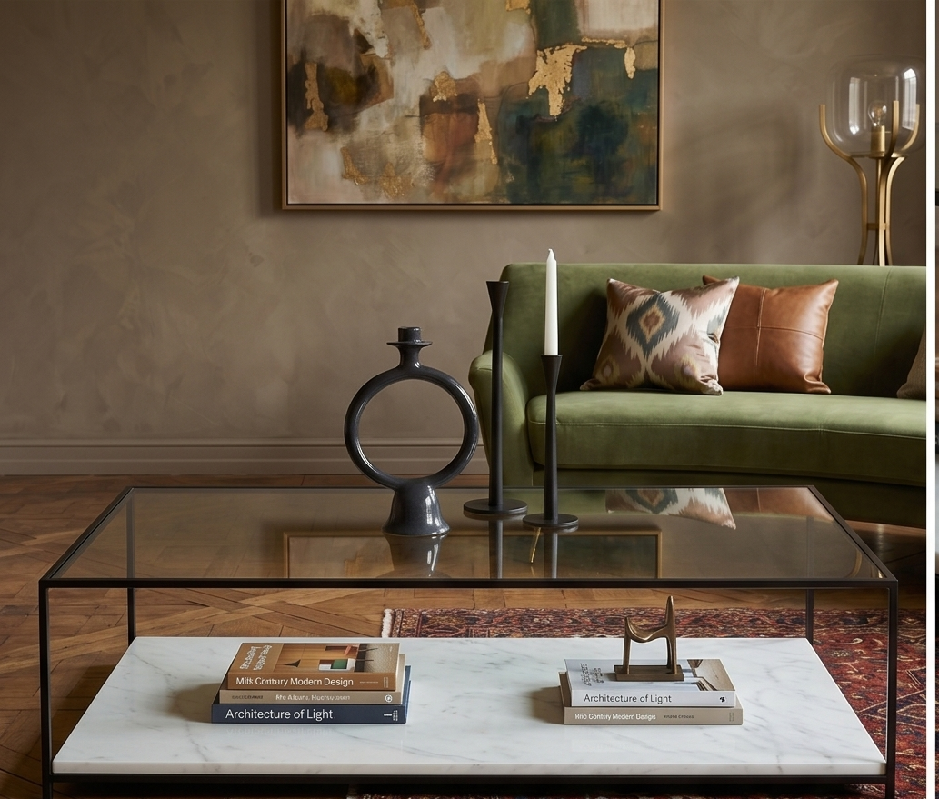 La Table Basse "Lumina" en Verre et Marbre Blanc 120 x 70 cm — photo 4