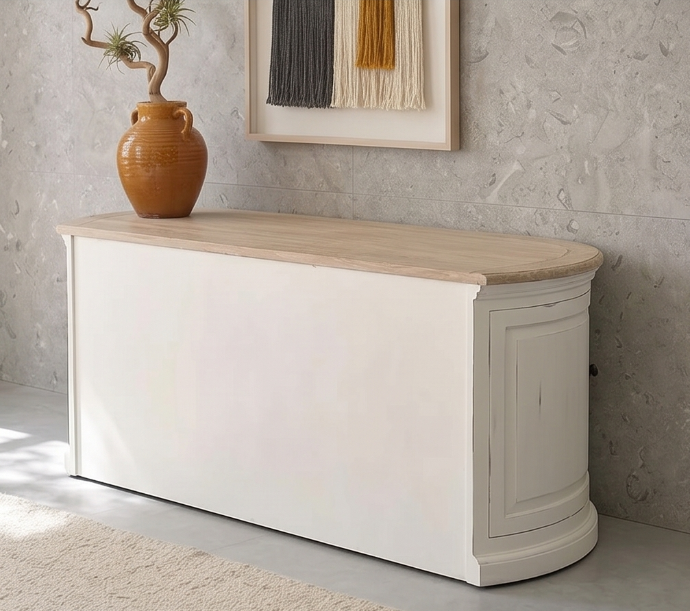 Meuble TV Demi-Lune en Acajou et Teck Blanc 160 cm – LÉONORE — photo 3